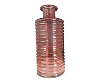 New Horizontal Decorative Ribbed Glass Bottle Dusky Pink Colour Height 21 cm