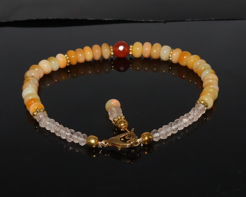 Pulsera de 9 pulgadas con cuentas de piedras preciosas naturales ópalo, amatista, cornalina de 4 mm a 7 mm - Imagen 2 de 3