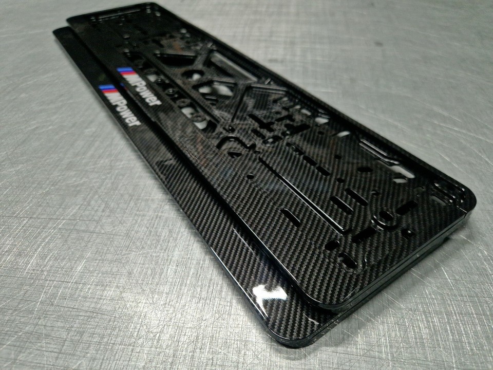 BMW M Power car number plate holder frame surround carbon 2 pieces | eBay
