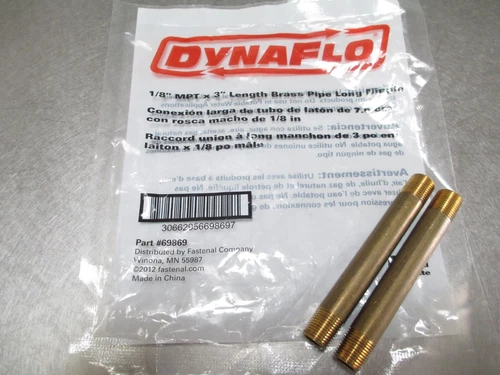 DynaFlo®  1/8" MPT x 3"  MALE Brass Pipe Nipple 2PK.