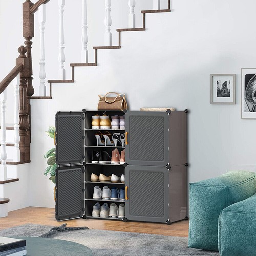 Plastic Shoes Rack With Door Corner Storage Shelf Organiser Box Cabinet Home - Picture 12 of 30