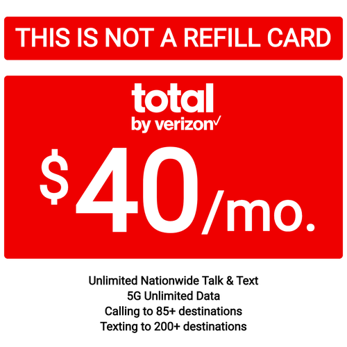 Total Wireless Prepaid 40 USD Base 5G Unlt'd Talk, tekst, dane 5 GB Hotspt Plan - 90 dni - Zdjęcie 5 z 6