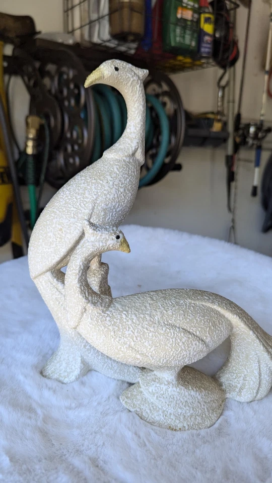 Estatueta de pavões vintage meados do século branca levantada respingo art déco retrô conjunto 2 - Imagem 2 de 4