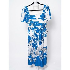 Adrianna Papell Floral Smocked Midi Dress Ivory Blue AP1D105859 Size 6