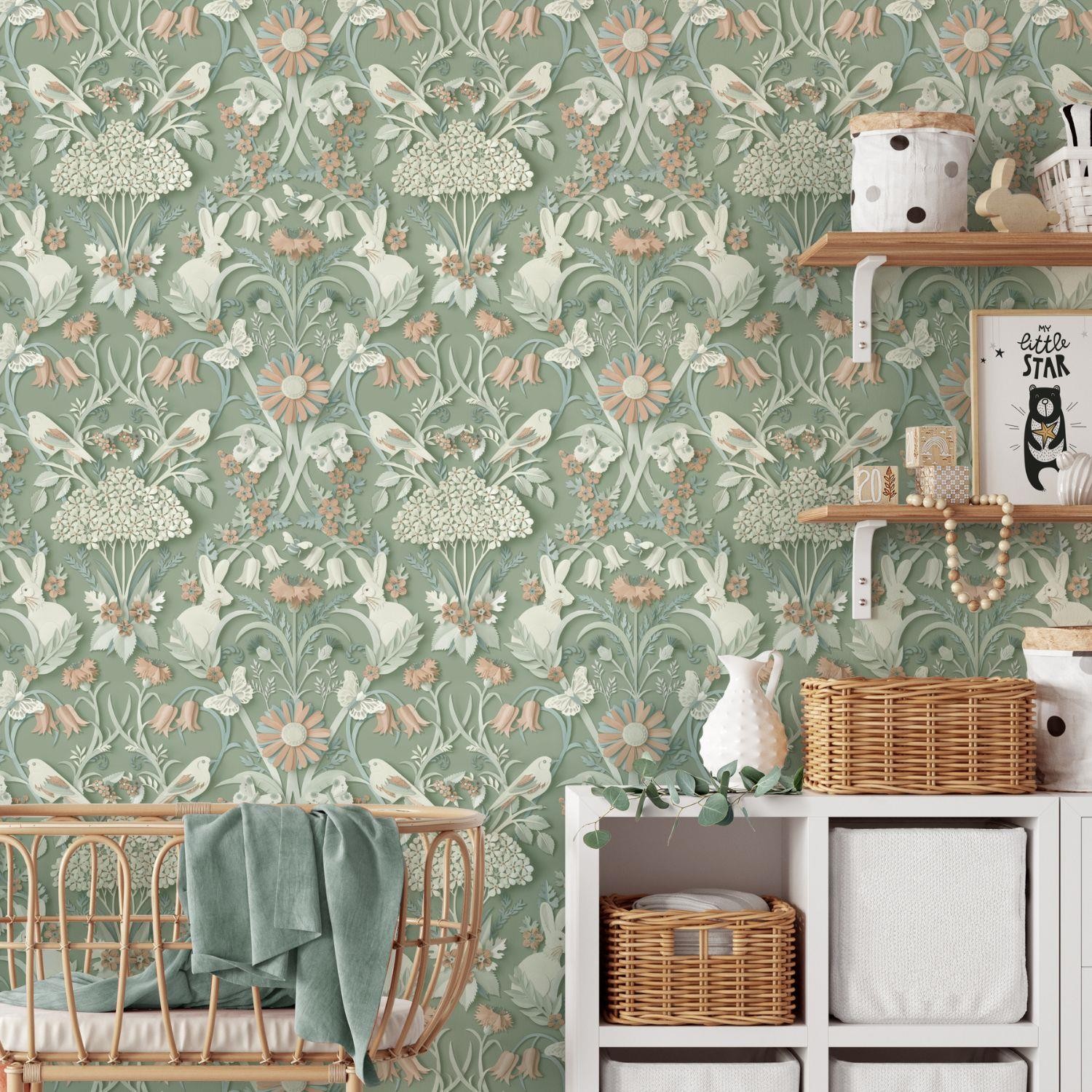 Mint Green Washable Wallpaper Woodland Kids Room Fine Decor Paste The Paper