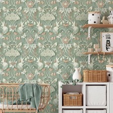Image of Mint Green Washable Wallpaper Woodland Kids Room Fine Decor Paste The Paper