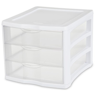 Sterilite 3 Drawer Unit, Clear Plastic Countertop or Desktop Storage Drawers