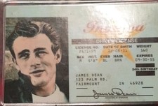 James Dean Replica Driver License Fairmount Indiana Film Collectible