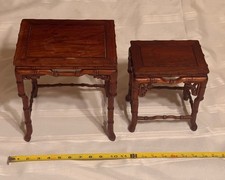 Chinese Rosewood Display Stands Nesting Tables Faux Bamboo Square Pedestal Set 2
