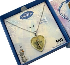 Disney Frozen Kids Fine Silver Plated Necklace Heart Pendant $60 Olaf NIB