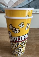 Retro Style Plastic Popcorn Containers Boxes Bucket for Movie Night  2 pack 