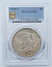 1928-S Peace Silver Dollar PCGS AU58 Gold Shield Label - T380