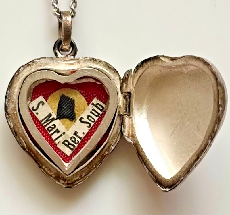 Vtg. Reliquary Relic Necklace Pendant - St. Bernadette Soubirous Sterling Locket