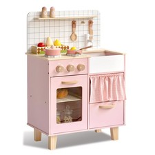Pink Wooden Play Kitchen with Realistic Features  Accessories, Pretend Cooki...