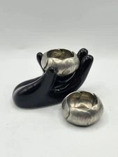 1920s A E Chanal S/2 French Art Nouveau Hand-Wrought Pewter Salt Cellar Pans