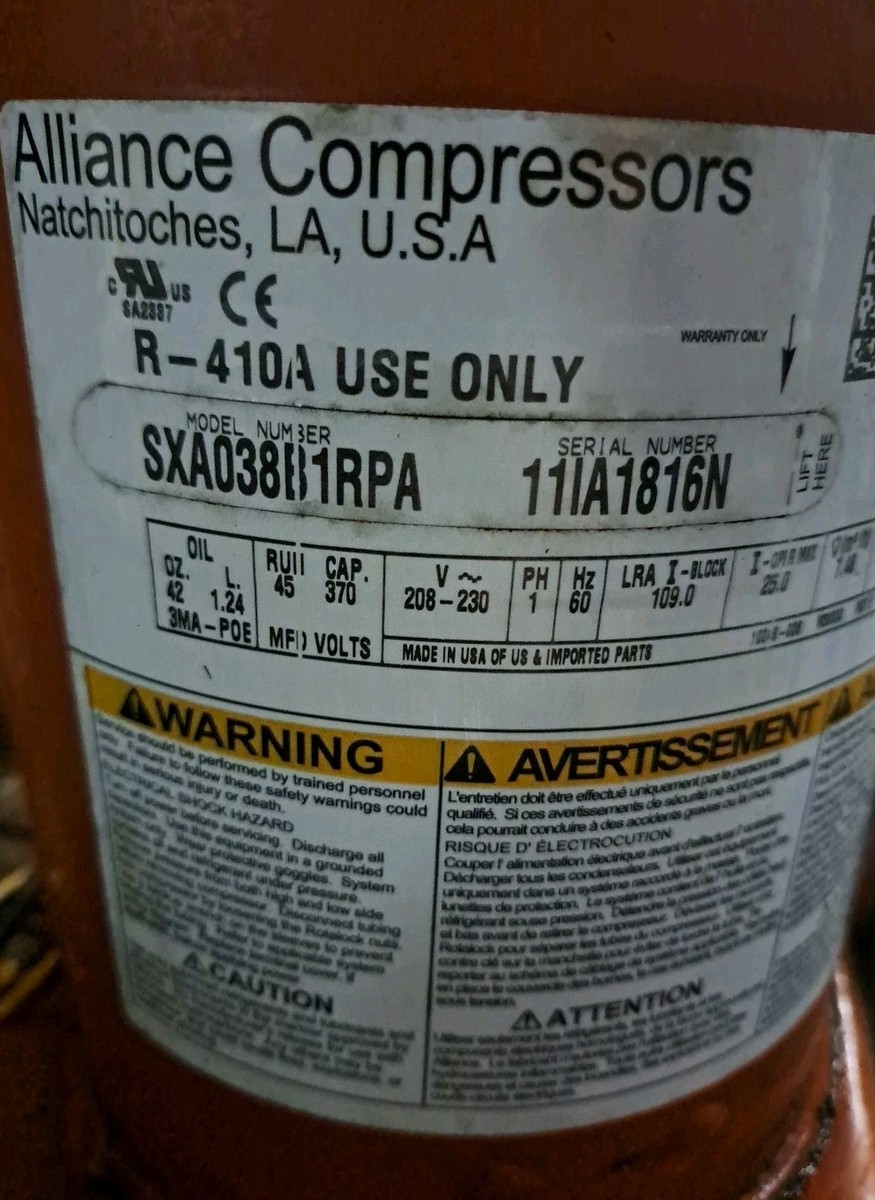 ソラ  Alliance SXA054B1RPA Scroll Compressor COM08968 208-230V 60