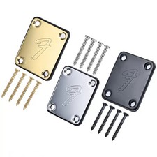 70s F Logo Strat/Tele 4-Bolt Gold Guitar Neck Plate Neckplate w/Screws