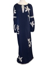 Tory Burch Embroidered Floral Maxi Dress Navy/Ivory - Size 2