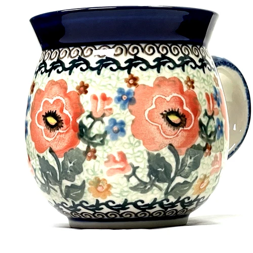 Polish Pottery Unikat Large Bubble Mug, Flower/Floral 16oz