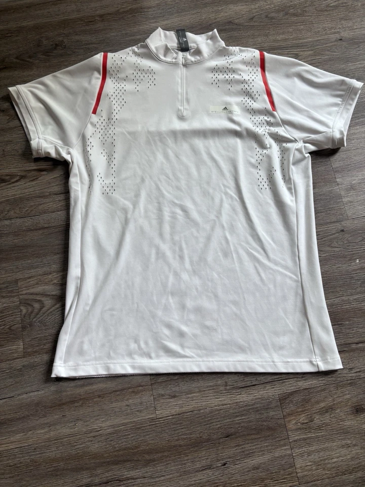 Adidas Para Hombres Stella McCartney Cremallera Blanca Para Hombres Manga Corta Crew Tenis Camisa Foto 2 de 4