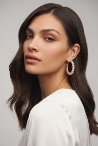 Authentic Rose quartz Hoop Earrings • Gold Plated Hoops Statement Boho Pink