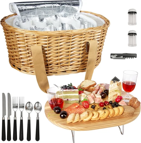 Hap Tim Wicker Picnic Basket Set for 2 with Insulated Cooler Bag & Cutlery Kits