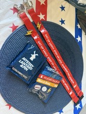 Dutch Bros Red Fabric Lanyard ID Badge Holder Stars "Get Up Early Stay Up Late"