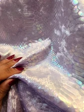 Fabric Sold By The Yard Stretch VELVET  FOIL HOLOGRAM LAVENDER SNAKE IRIDESCENT 