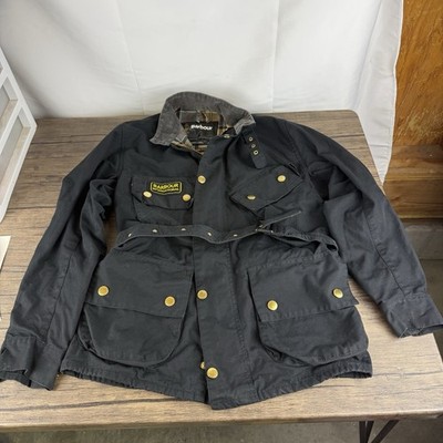 Barbour International Black Waxed Cotton Jacket Size Large (MWX0004BK51) Belted