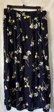 Sag Harbor Maxi Skirt Womens Blue Floral Elastic Waist 100 Rayon Size LG