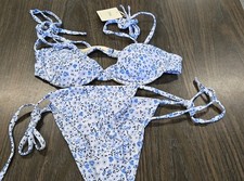 Zaful Blue Florel Tie Bikini Size Small