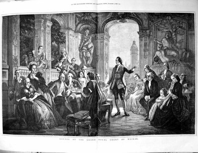 Old Antique Print Goethe Grand Ducal Court Weimar Audience Statuary 1878 19th