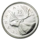 1954 Canada Silver 25 Cents Elizabeth II BU/Prooflike