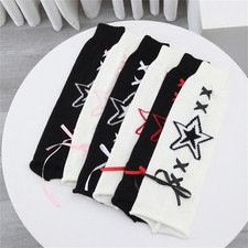 Cute Star Knitted Leg Warmers for Women Ribbon Lace Up Flared Foot Covers Socks