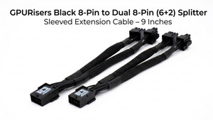 2 Pk GPURisers Black 8-Pin to Dual 8-Pin (6+2) Splitter Sleeved Extension Cable