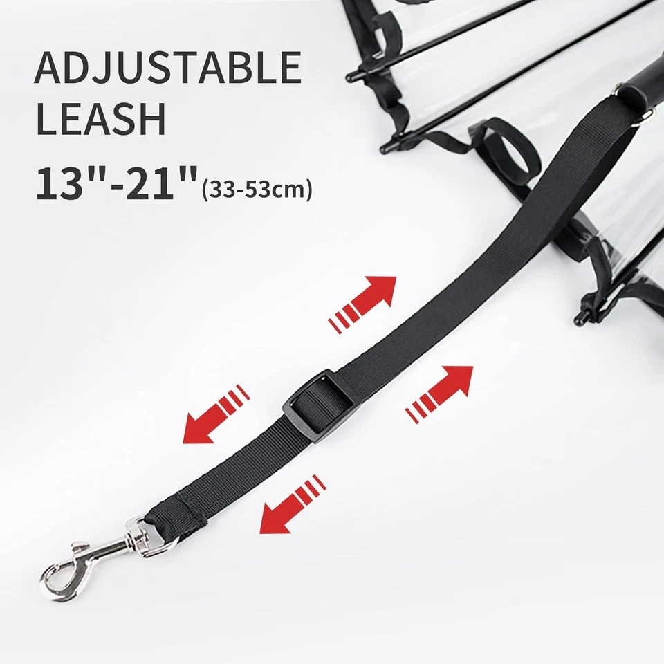 OMBRELLO GUINZAGLIO CANE RIPARO PIOGGIA IMPERMEABILE TRASPARENTE ASCIUTTO CANI - Immagine 3 di 4