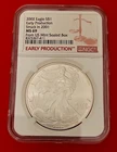 2002 Silver Eagle Early Production ASE Struck in 2001 NGC MS69 Slab 1 Ounce