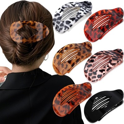 Atoden Large Flat Round Hair Clips Oval Claw for Thick Medium Leopard