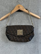 DKNY Handbag Womens Brown Canvas Black Leather Chain Y2k Vintage Monogram Medium