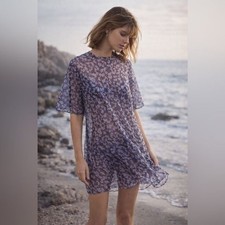 & Other Stories Sheer Floral Mini Dress Blue Small Stockholm