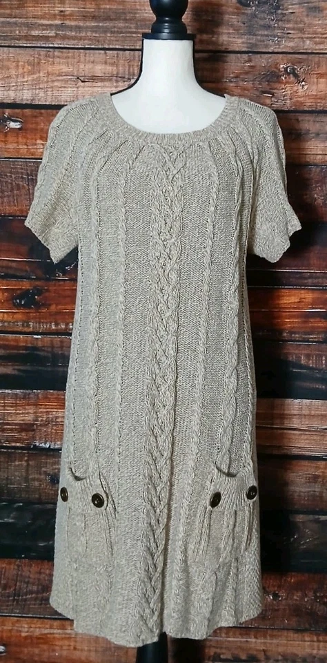 Vestido Suéter Túnica Mujer Style & Co 2X Tejido con Cable Manga Corta Galleta Tostado Foto 3 de 4