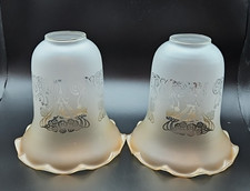 2 x Frosted Floral Etched Tulip Ruffled Art Nouveau style Glass Light Shade A