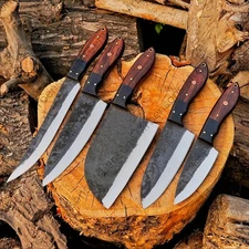 CUSTOM HANDMADE FORGED CARBON STEEL CHEF KNIFE SET KITCHEN KNIVES CHEF SET USA.