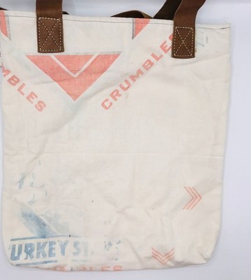 Ephemera Tote Bag with Leather Crossbody Strap, Vintage, Reclaimed Feedsack