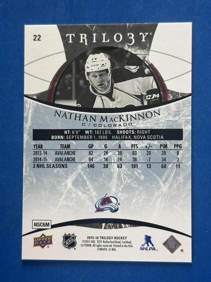 2015-16 UD Trilogy Blue Rainbow Foil #22 Nathan MacKinnon Avalanche #/433 - Image 2 of 2