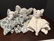 0845 Lot Of 3 Elephant Loveys Gray Baby Security Blanket