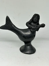 VTG Mexican Oaxaca Mermaid Barro Negro Black Clay Pottery Whistle Folk Art 6”