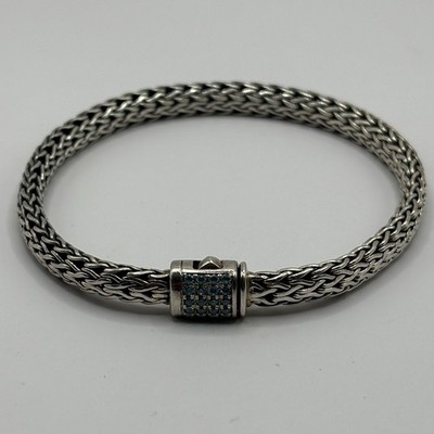 ATI ID 925 Sterlingsilber geflochtenes Armband blau CZ Box Verschluss Bali Stil 7,5'' 22 G