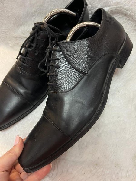 Men John White Heels Black Leather 45