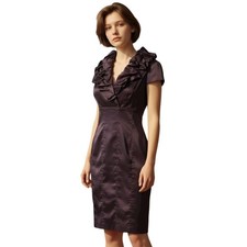 Adrianna Papell Purple Ruffle Cocktail Midi Dress 10 Mother of Bride Elegant